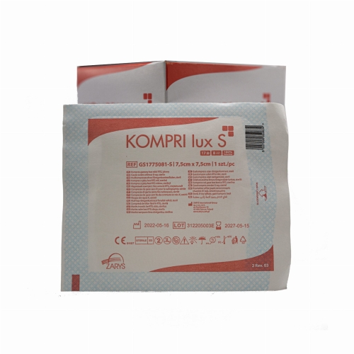 Kompres gazowy jałowy 7,5 cm x 7,5 cm KOMPRI lux S ZARYS 1 szt w jednym pakiecie
