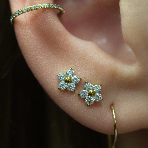 Kryształowy kwiatek 5 ramion tytanowy ozdobny labret. Kolczyk do piercingu ucha podwójny upper lobe.